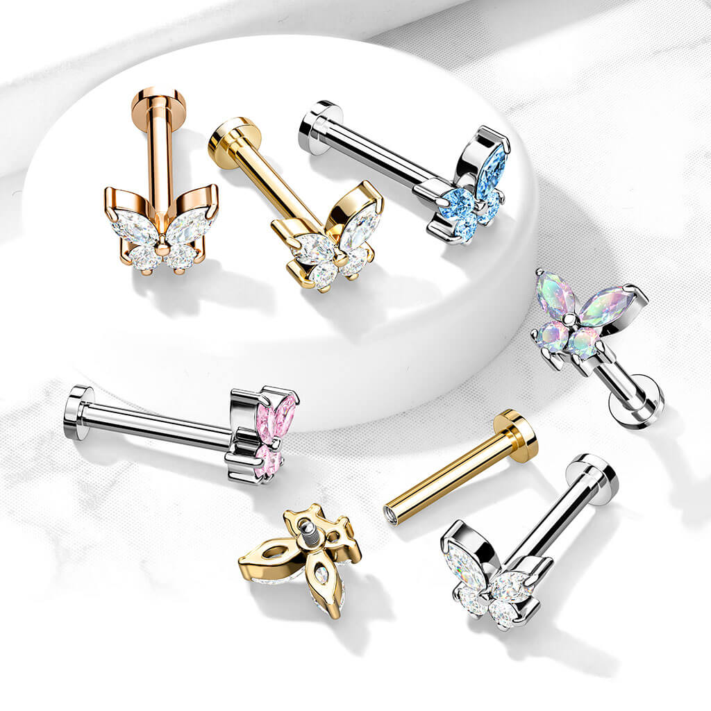 Labret Butterfly Zirconia Internally Threaded