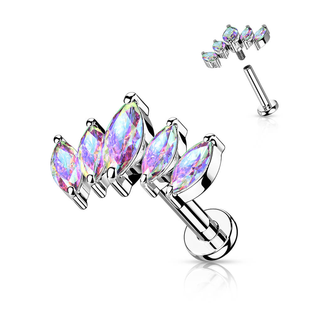 Labret 5 Marquises Zircone Cubique Filetage Interne