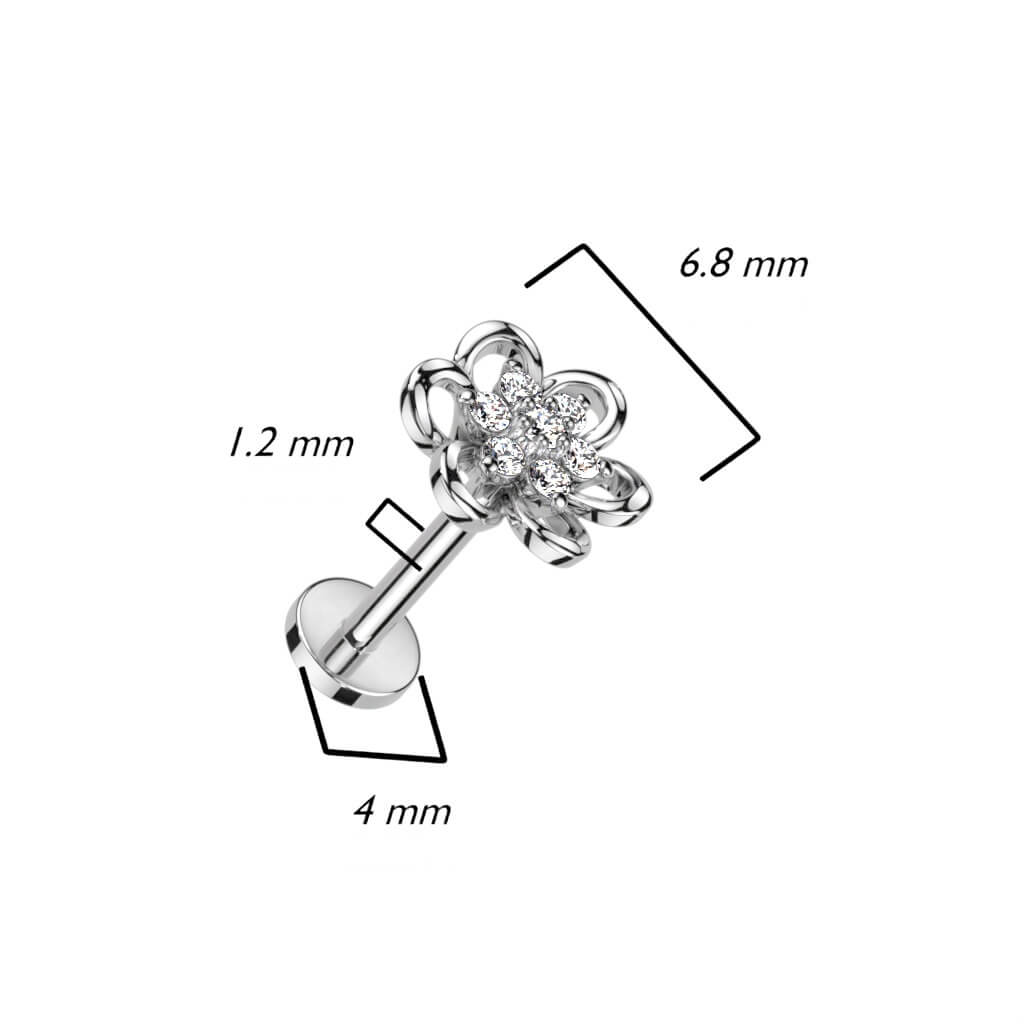 Labret Fleur Zircone Filetage Interne