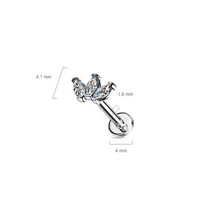 Labret 3 Marquises Zircone Filetage Interne