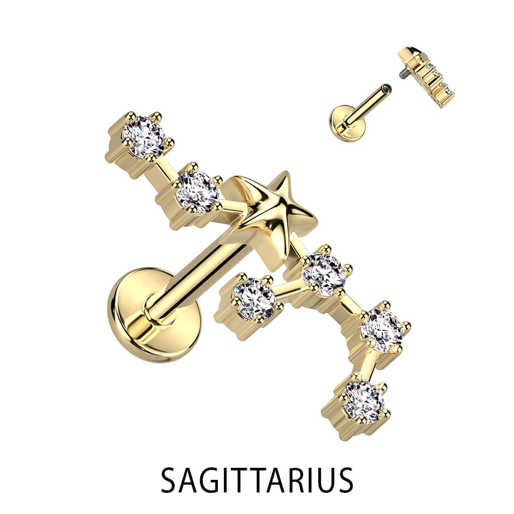 Labret Segni zodiacali Zirconi e Oro Filettatura Interna