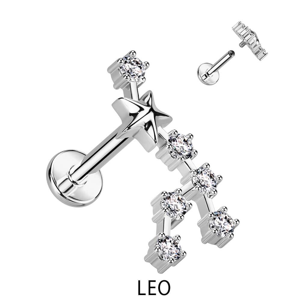 Labret Zodiac sign Zirconia Silver Internally Threaded