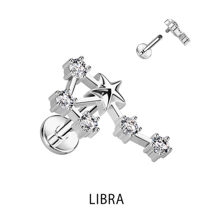 Labret Zodiac sign Zirconia Silver Internally Threaded