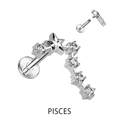 Signo del zodiaco Circonita Plata Rosca interna Labret