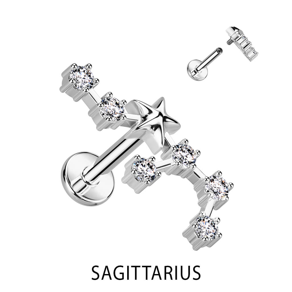 Labret Signe Du Zodiaque Zircone Argent Filetage Interne