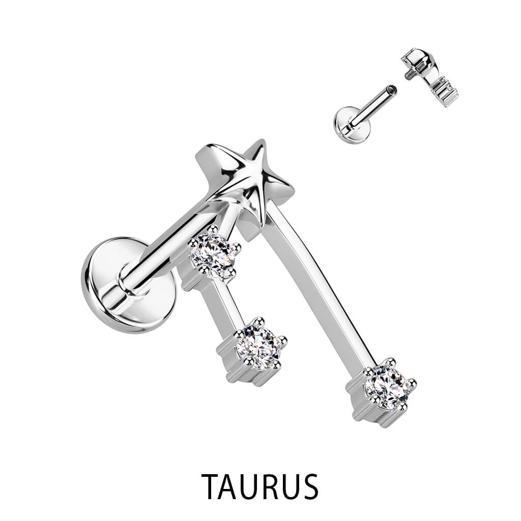 Labret Zodiac sign Zirconia Silver Internally Threaded