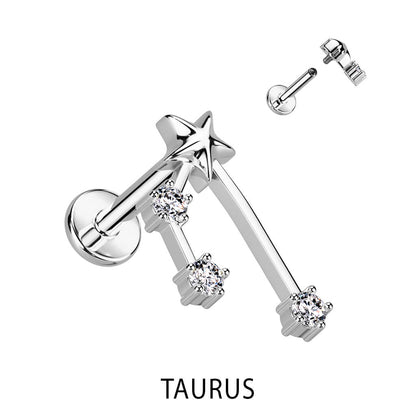 Labret Signe Du Zodiaque Zircone Argent Filetage Interne