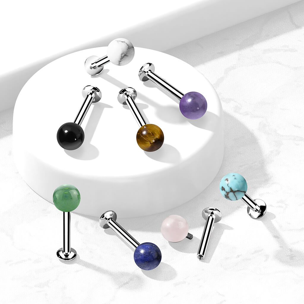 Labret Ball Semi-Precious Stone Internally Threaded