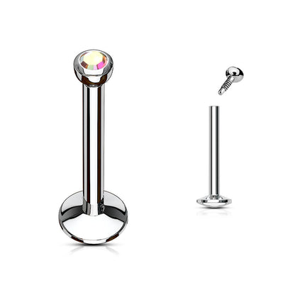 Labret Bille Zircone Filetage Interne