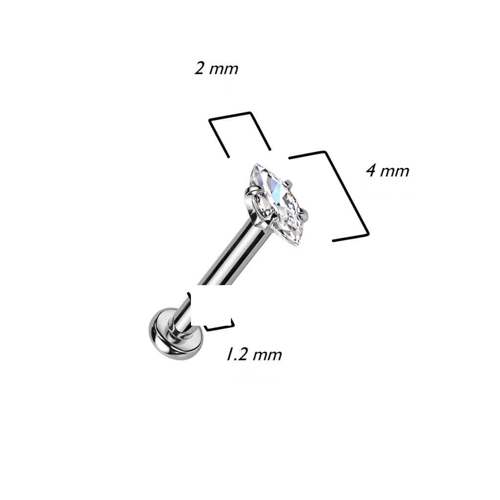 Labret Zircone taglio marquise Filettatura Interna