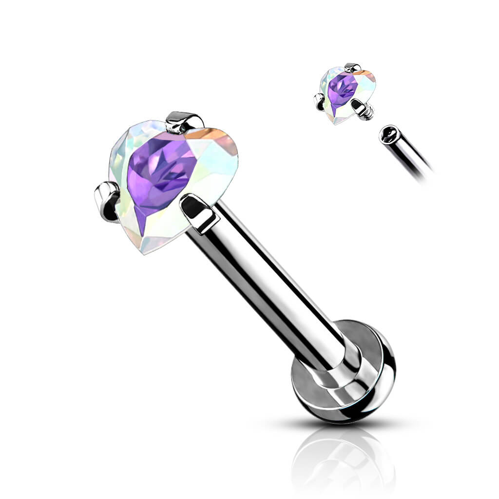 Labret Zircone Cœur Filetage Interne