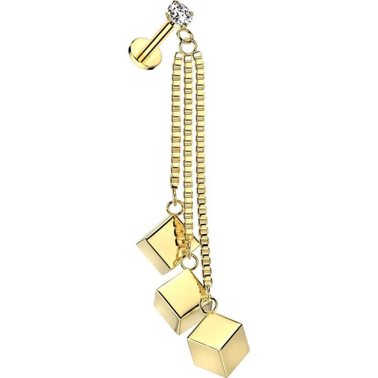 Labret chain dangle triple cube box Internally Threaded