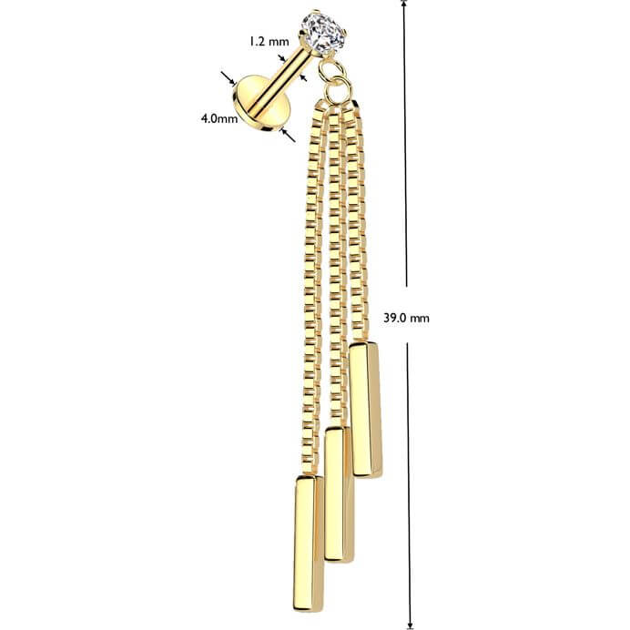 Labret trzy łańcuszki gwint wewnętrzny