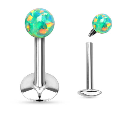 Labret Spherical Opal Silver Internally Threaded