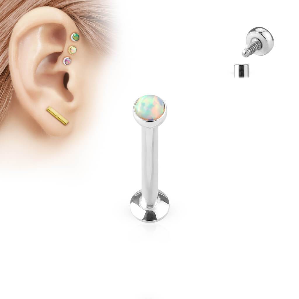 Labret Opal Flach Silber Innengewinde