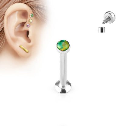 Labret Opal Flach Silber Innengewinde