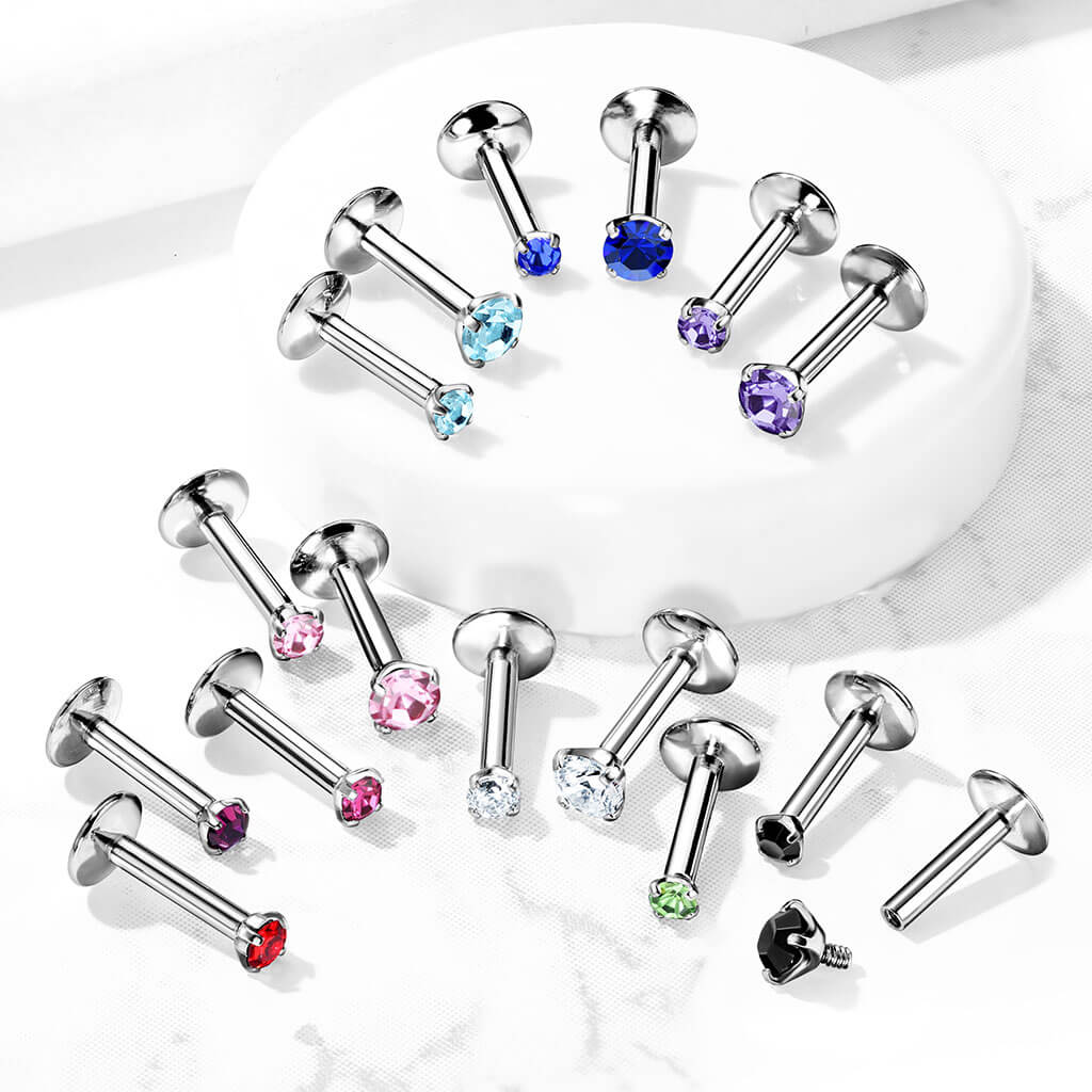 Labret Zircone Argent Filetage Interne