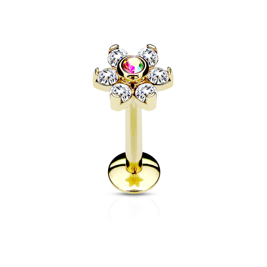 Labret Blume Zirkonia PVD Innengewinde