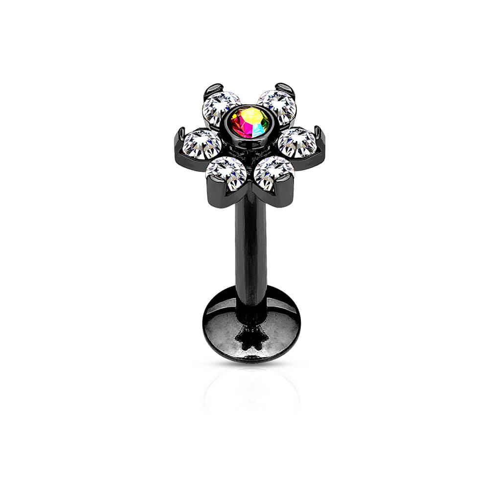 Labret Blume Zirkonia PVD Innengewinde