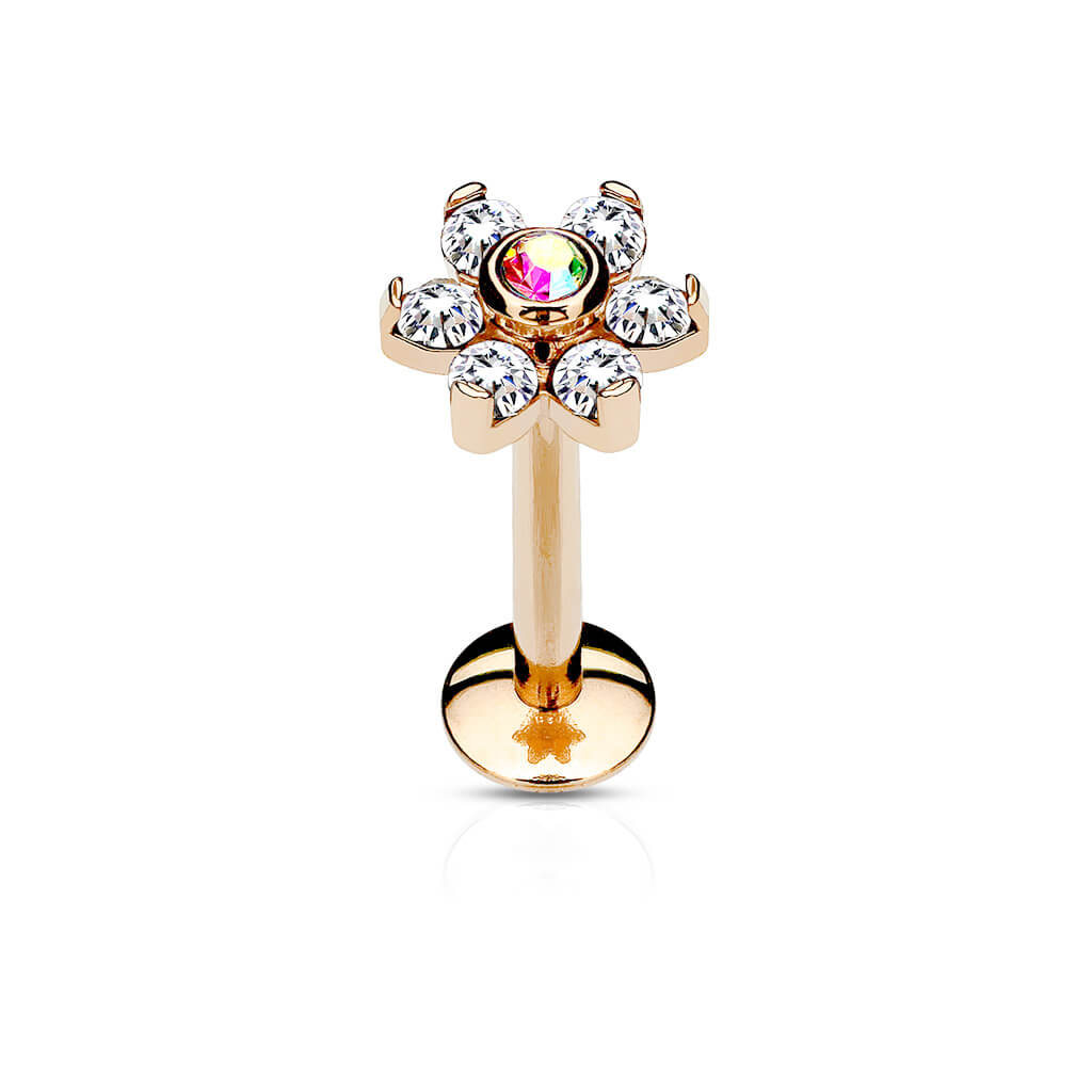 Labret Blume Zirkonia PVD Innengewinde