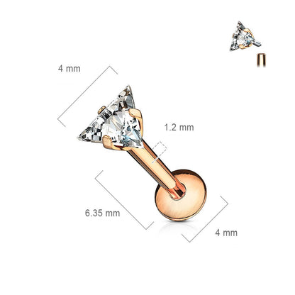 Labret cyrkonia trójkąt gwint wewnętrzny