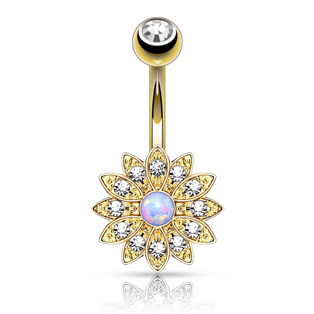 Bauchnabelpiercing Blume Zirkonia Opal