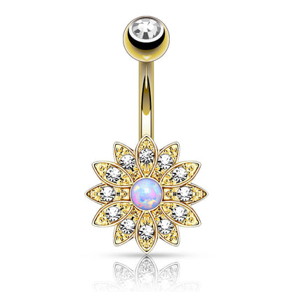 Belly Button Piercing Flower Zirconia Opal