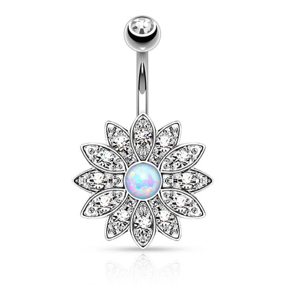 Belly Button Piercing Flower Zirconia Opal