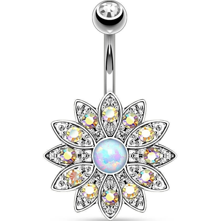 Bauchnabelpiercing Blume Zirkonia Opal