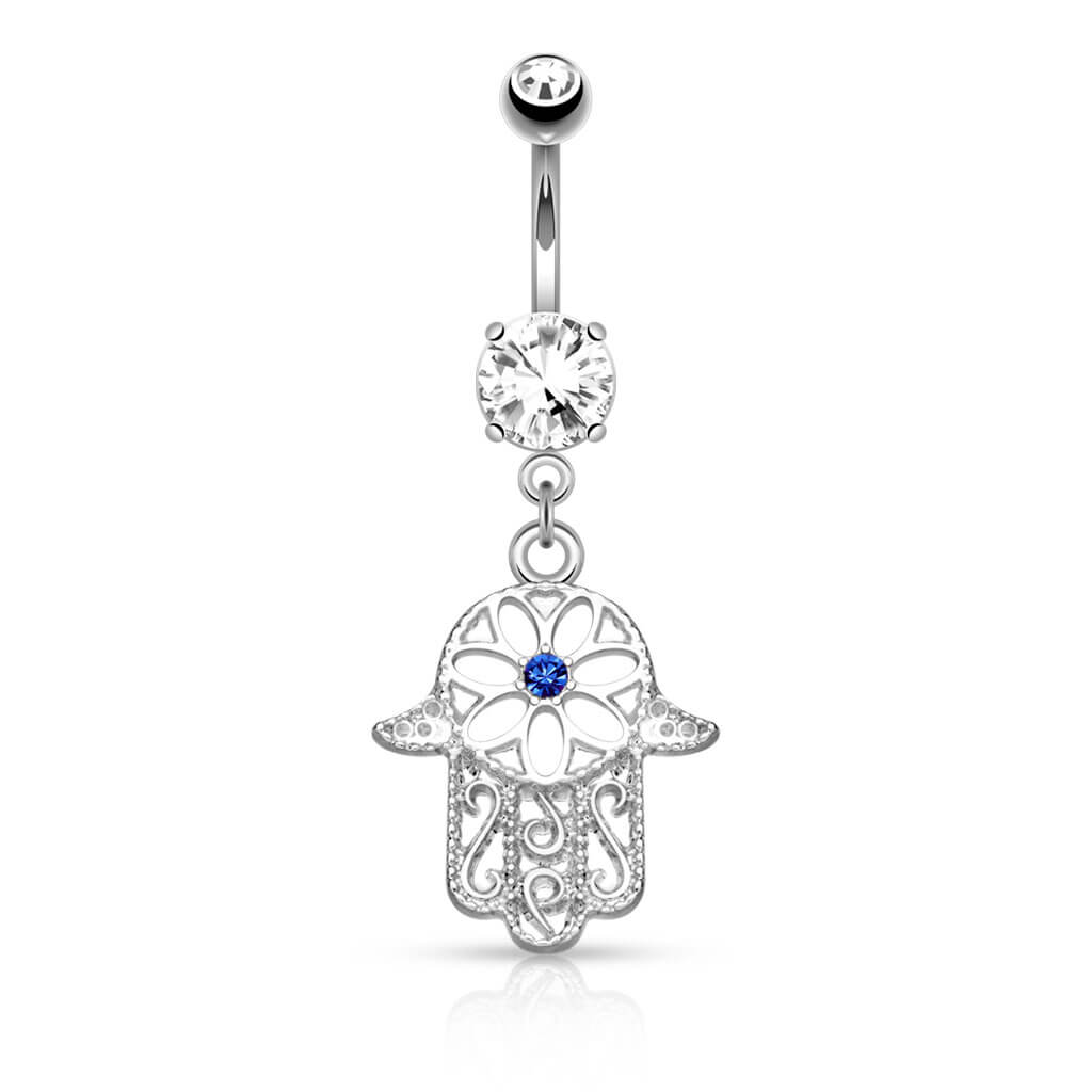 Piercing Ombelico Hamsa pendente di zirconi