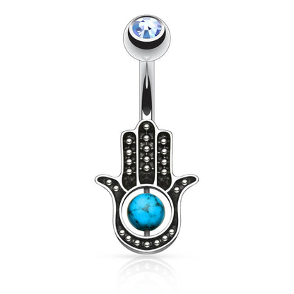 Belly Button Piercing Hamsa turquoise Zirconia