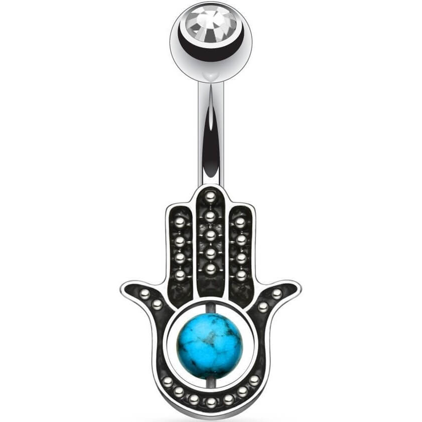 Belly Button Piercing Hamsa turquoise Zirconia