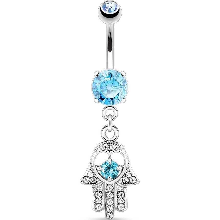 Piercing Nombril Pendentif Hamsa Zircone Silver