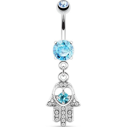 Piercing Nombril Pendentif Hamsa Zircone Silver