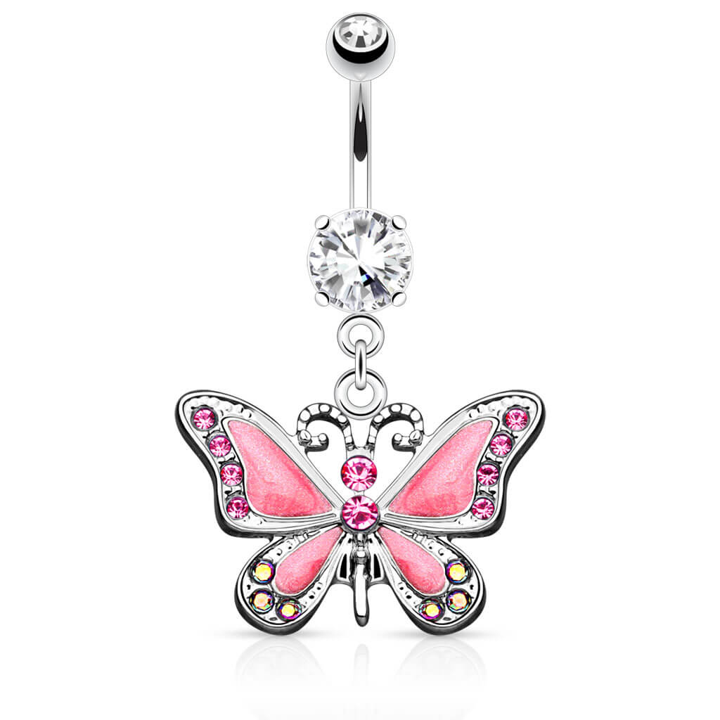 Piercing Nombril Pendentif Papillon Zircone