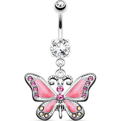 Piercing Nombril Pendentif Papillon Zircone