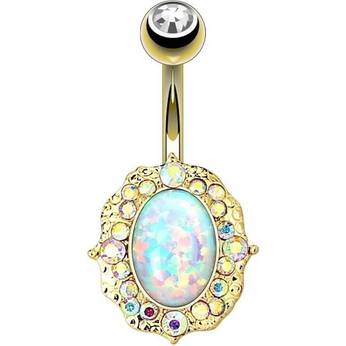 Belly Button Piercing Oval Opal Zirconia