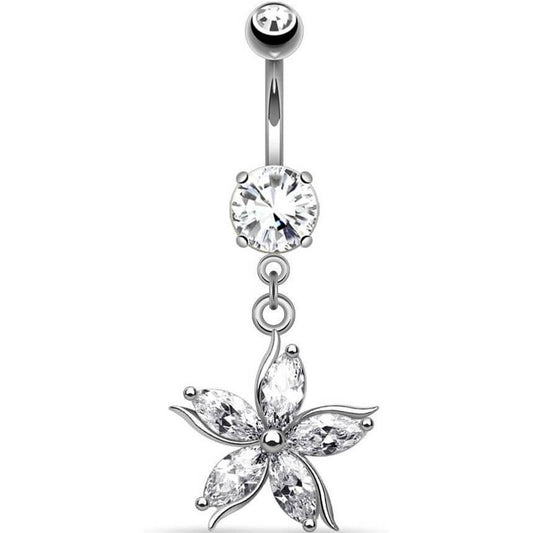 Belly Button Piercing Flower dangle Zirconia