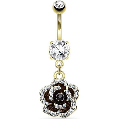 Piercing Nombril Pendentif Rose Zircone