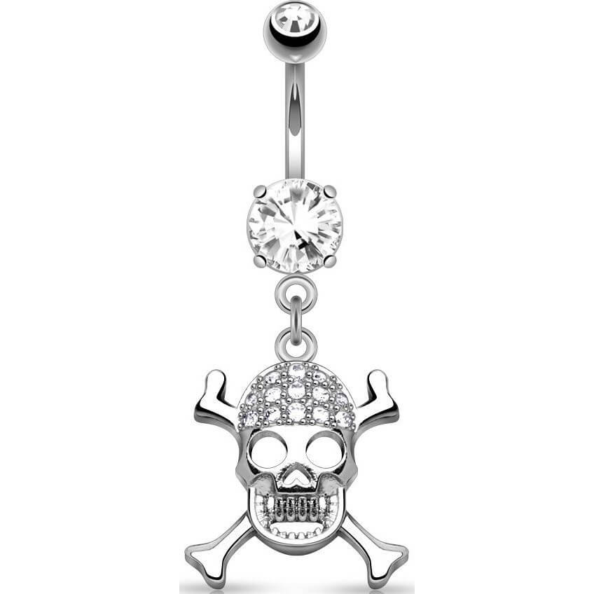 Piercing Nombril Pendentif Crâne Zircone Silver