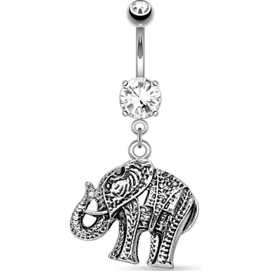 Belly Button Piercing Elephant dangle Zirconia Silver