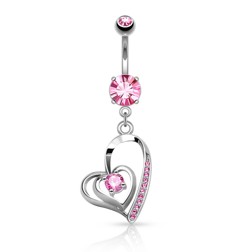 Piercing Ombelico Pendente a cuore con zirconi