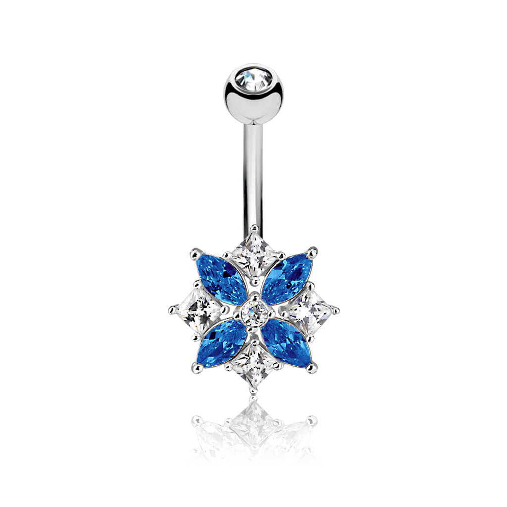 Belly Button Piercing Flower Zirconia Silver