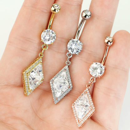 Belly Button Piercing Diamond shape dangle Zirconia