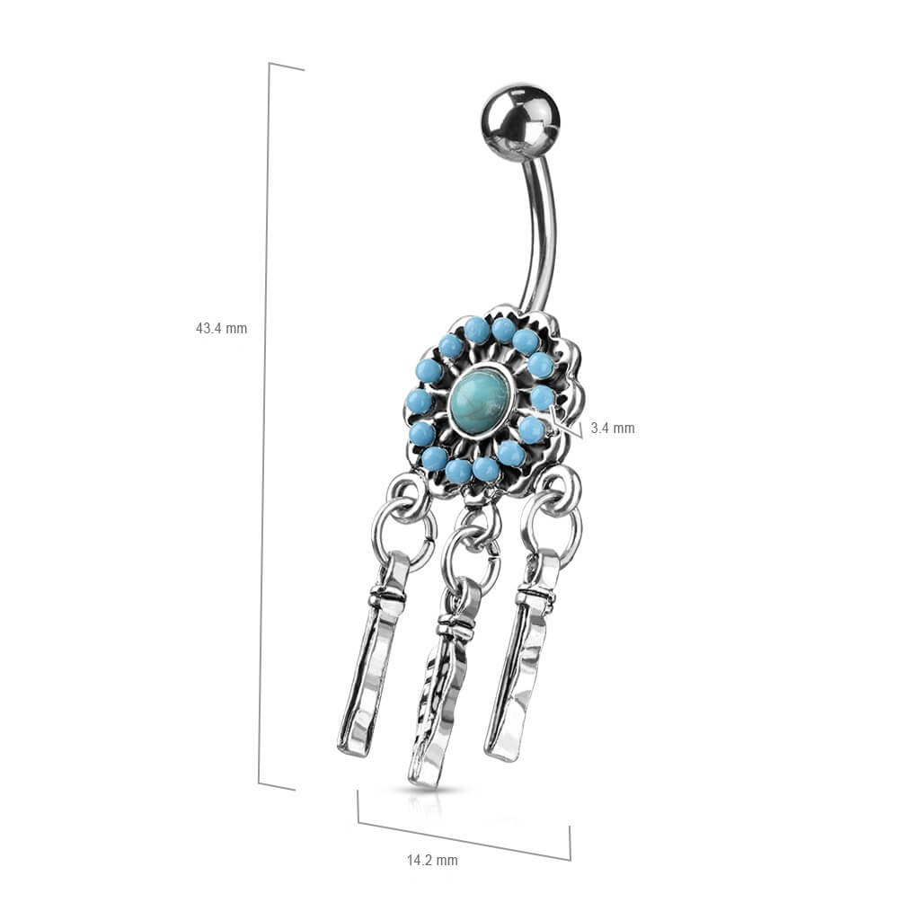 Piercing Nombril Attrape-Rêve Turquoise Argent