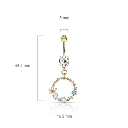 Piercing Nombril Pendentif Courone De Fleurs Zircone