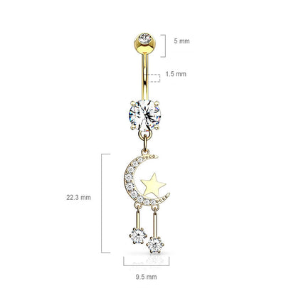 Piercing Nombril Pendentif Étoile De Lune Zircone