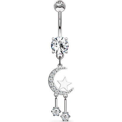 Belly Button Piercing Moon Star dangle Zirconia