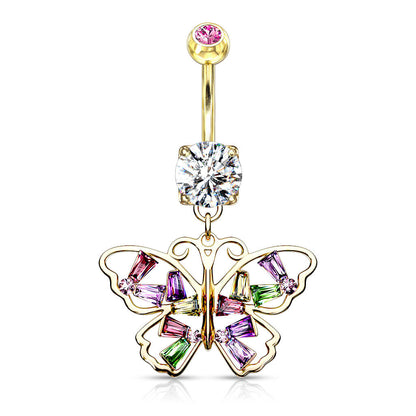 Belly Button Piercing Butterfly coloured dangle Zirconia