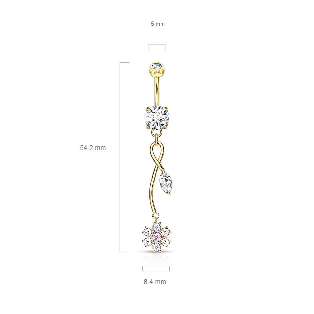 Piercing Nombril Pendentif Fleur Zircone